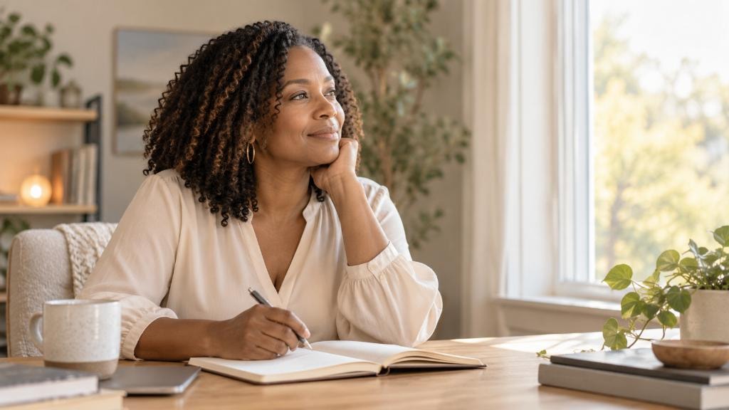 Professional reflecting with journal